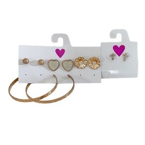 5-Piece Gold-Tone Heart & Cross Earrings and Large Hoops Earring Set